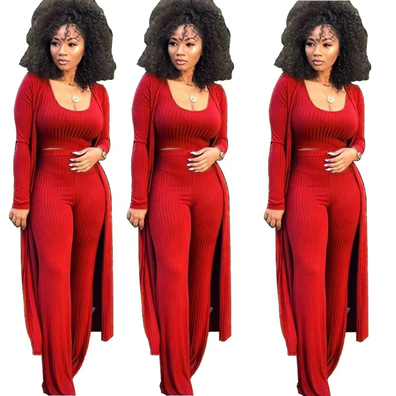 

81212-MX71 Manufacturers wholesale with long coat jumpsuit casual solid color elasticity 3 piece set women clothing, As picture or customized make