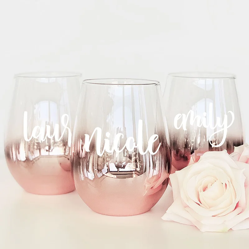 

Rose gold stemless wine glasses personalized printing for weddings, Engagements, Customized