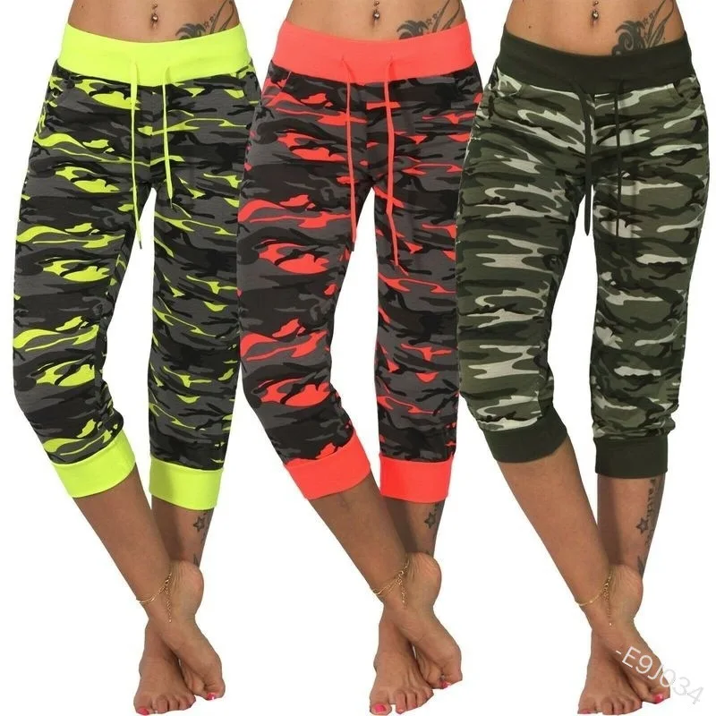 

2021 hot sale European and American yoga camouflage print casual cropped leg pants women