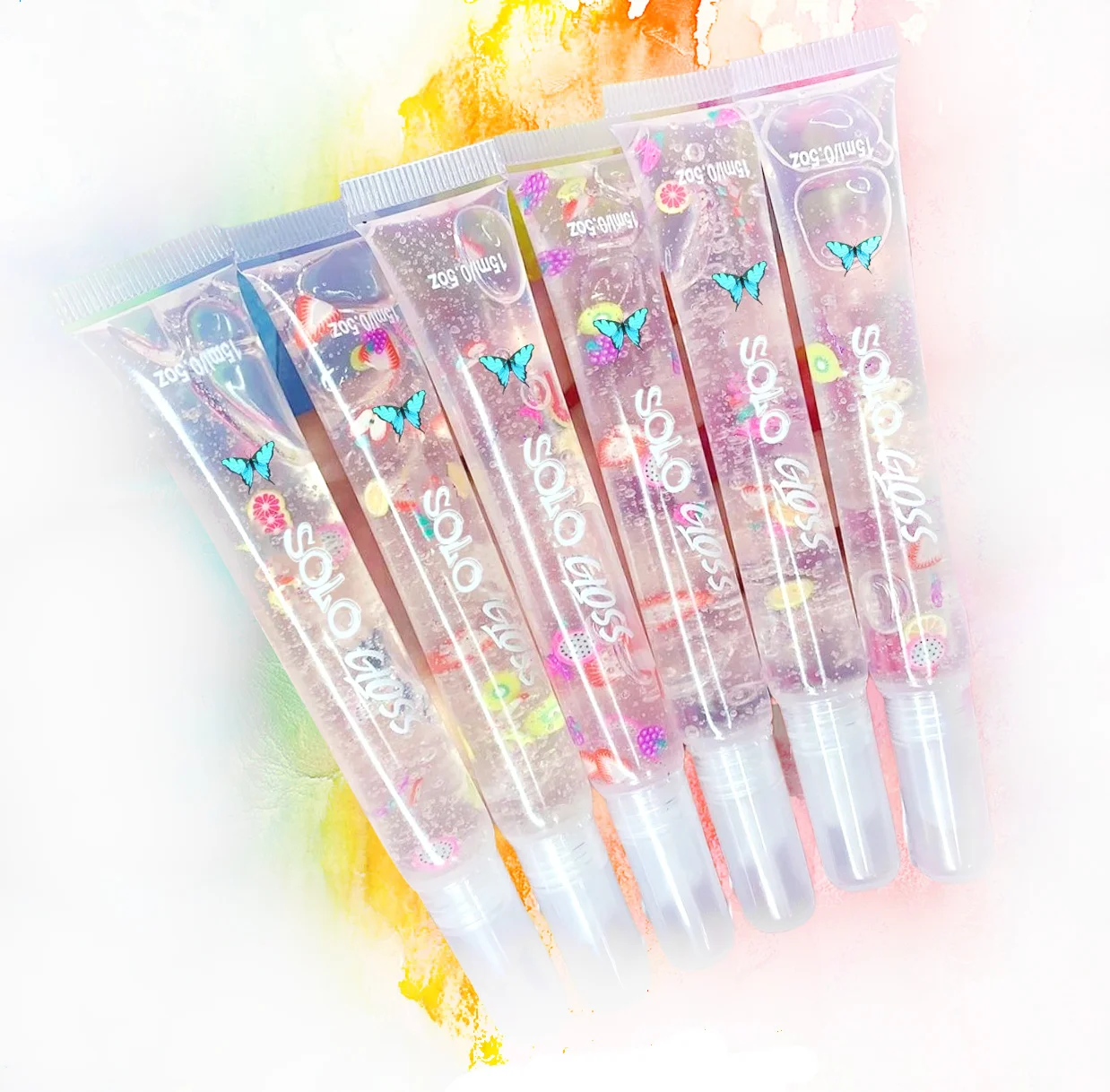 

Wholesale Lipgloss Base Private Label Clear Custom Fruit Lip Gloss Tubes Fruit Make up Vegan Glitter Wholesale Lip Gloss