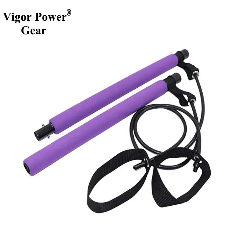 

VigorPowerGear Pilates Bar Kit with Resistance Band Yoga Stick Portable for Total Body Workout Bar, Purple , pink,black