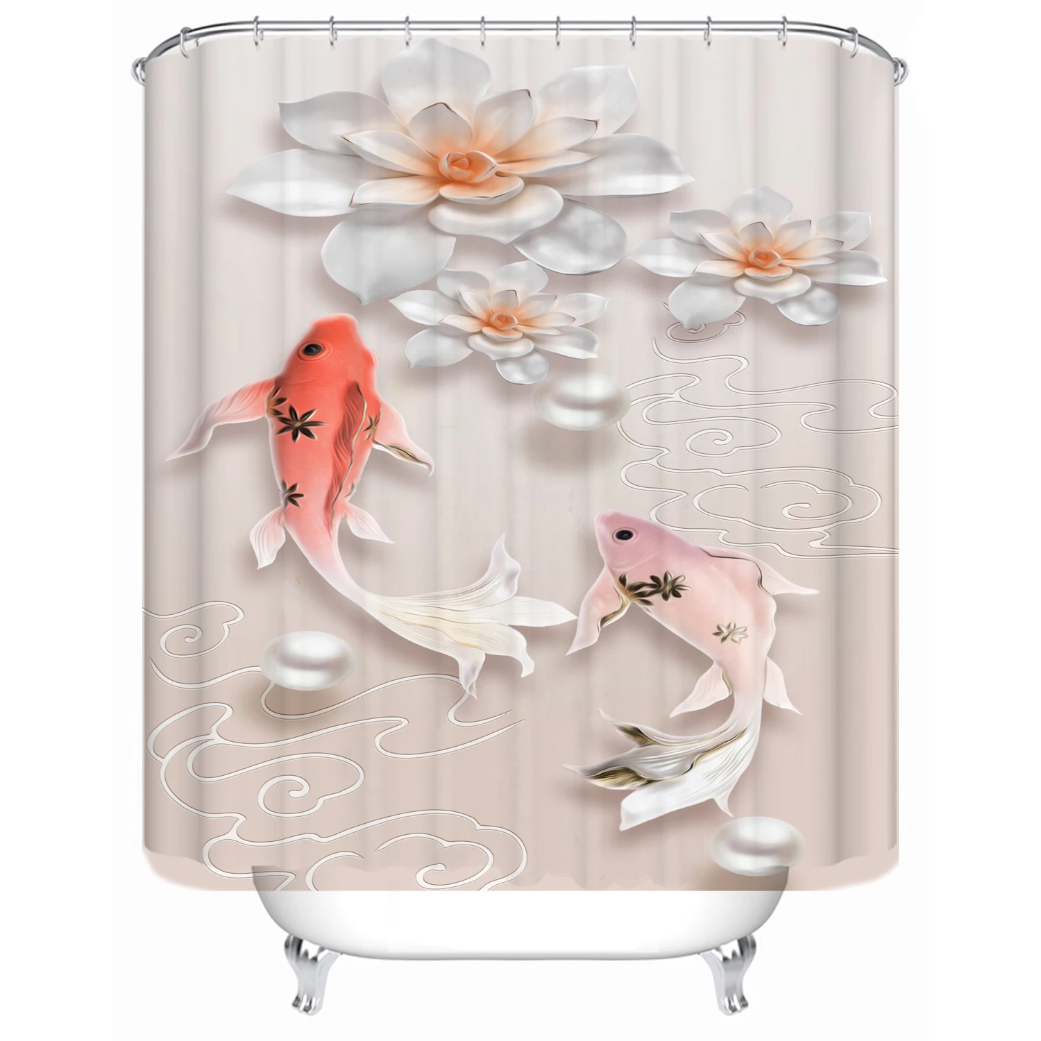 

180cm x 180cm waterproof cloth lining cover bathtub bathroom curtain fish flowers customizable printing shower curtain, Picture