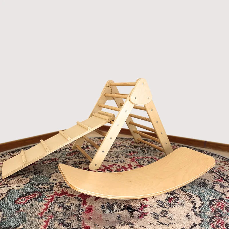 

Winning Wooden Educational Toy Montessori Furniture Kid Pikler Triangle Climbing Boards Climbing Frame Indoor Toy Baby Furniture, Natural wood/rainbow colors