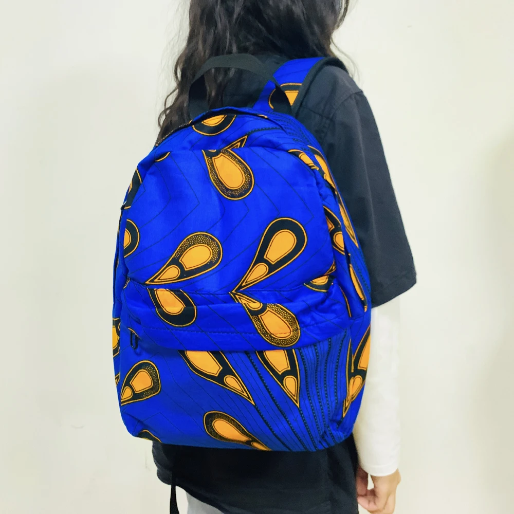 

Backpack African Print Unisex Cotton Wax School Bag, As pictures