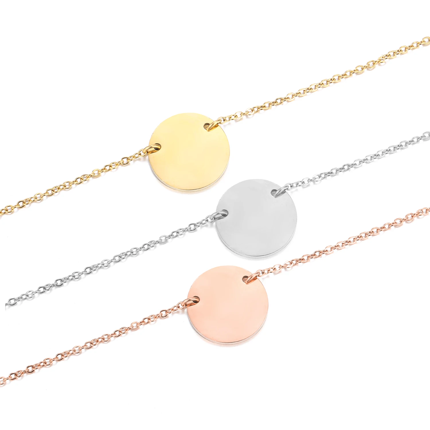 

Hypoallergenic Jewelry Wholesale 14k 18k Gold Rose Gold Colorful Trendy Gold Plated Simple Minimalist Disc Charm Necklaces
