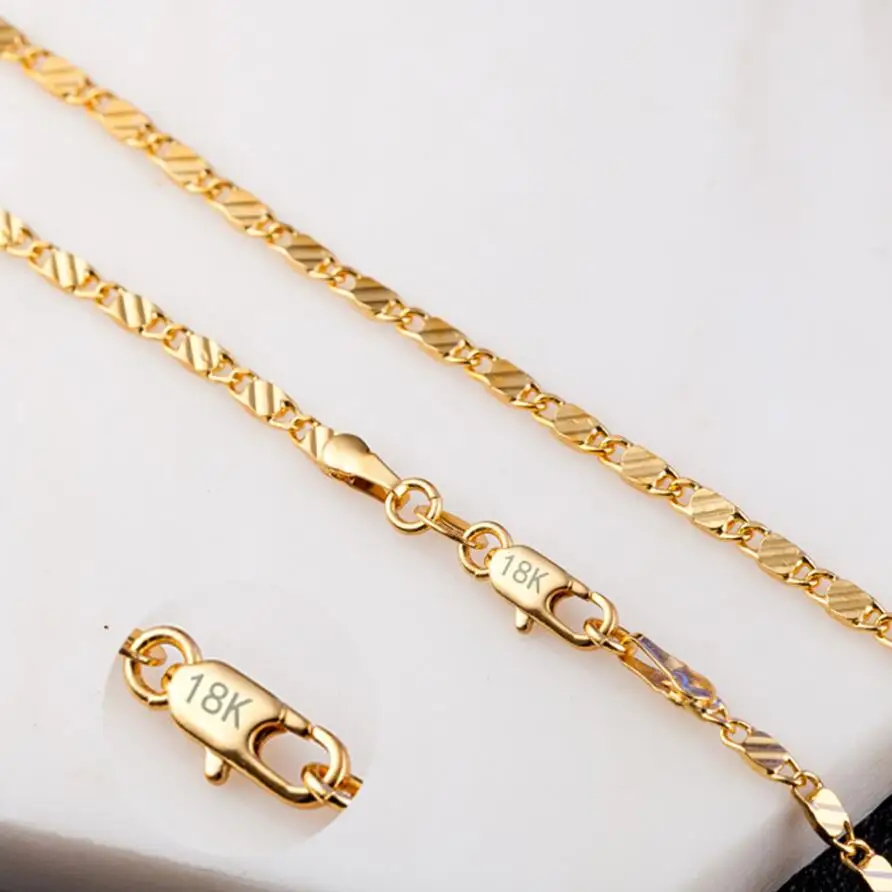 

18K Yellow gold chain necklace for men and women 2 MM 16-30 inch