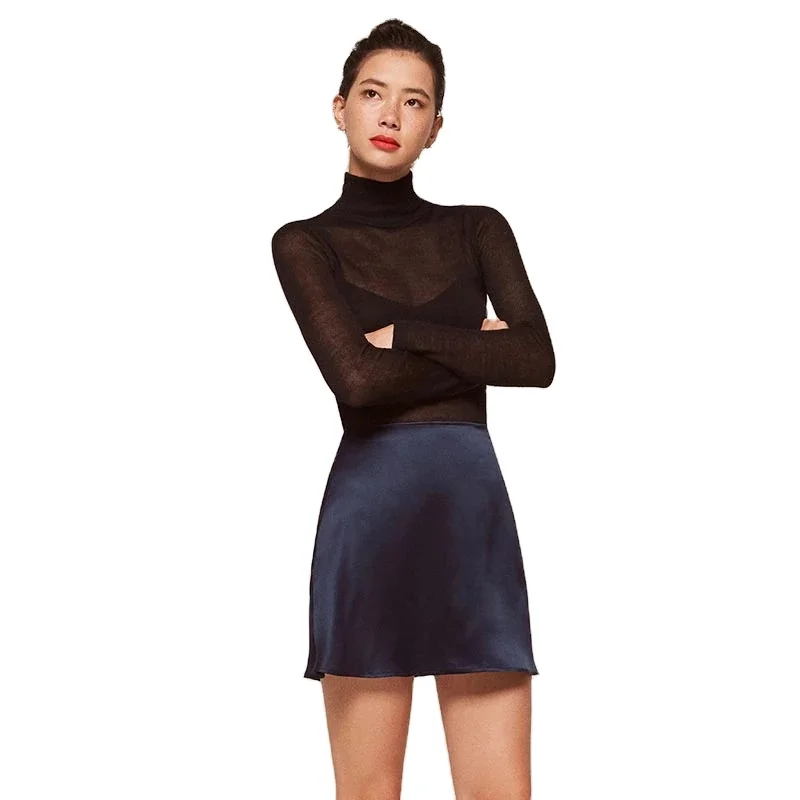 

New customizable high-end soft silk autumn navy mini hip satin skirt