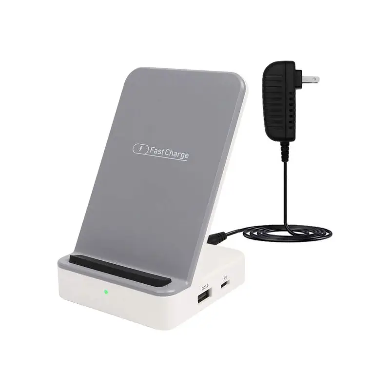 

3 in 1 Wireless Charging Stand with 18 W QC 3.0 & PD USB-C Port, Wireless Charger Quick Charge & Power Deliver Fast Charger, Black
