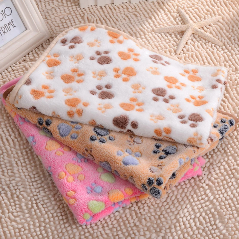 

Cute Warm Bed Mat Cover Small Medium Large Towl Paw Handcrafted Print Cat Dog Fleece Soft Blanket Puppy Winter Pet Supplies