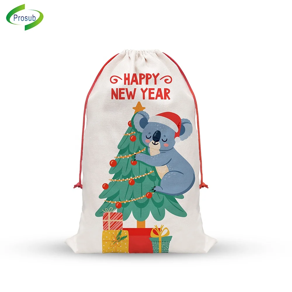 

Prosub Wholesale Custom Logo Sublimation Linen Drawstring Bag Santa Sacks Sublimation Blank Christmas Gift Bags