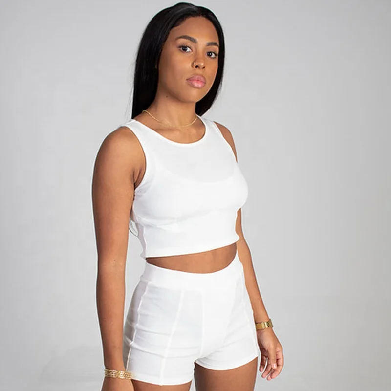 

Wholesale Fashion Ladies Vest and Pants Outfit 2 Piece Sets Woman neon clothing Shorts Pants Two Piece