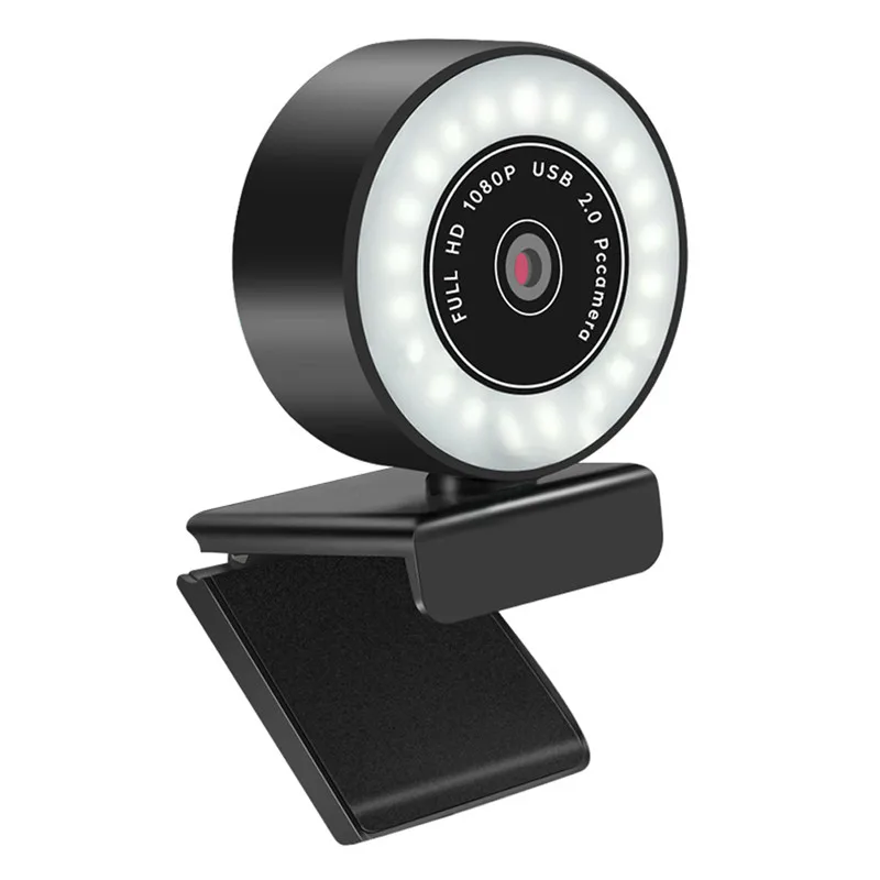 

1080P HD Streaming Webcam Computer Video Camera 2 MP Fixed Focus 360 Rotation with 3 Levels Adjustable Ring Light