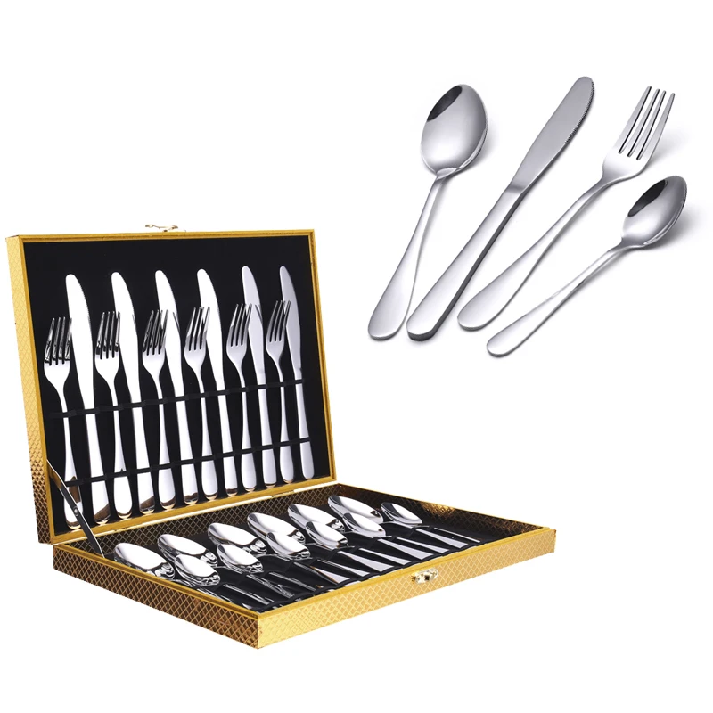 

Wholesale Restaurant Hotel Gold Cutlery Plated Silverware Stainless Steel Flatware Set For Wedding with Gift Box Set