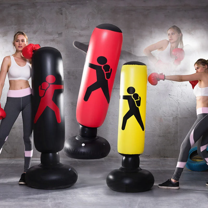 

Home Fitness Gym Training Free Standing Punch Bag Indoor Exercise Equipment Inflatable Punching Boxing Bag for adults, Black red yellow customer color