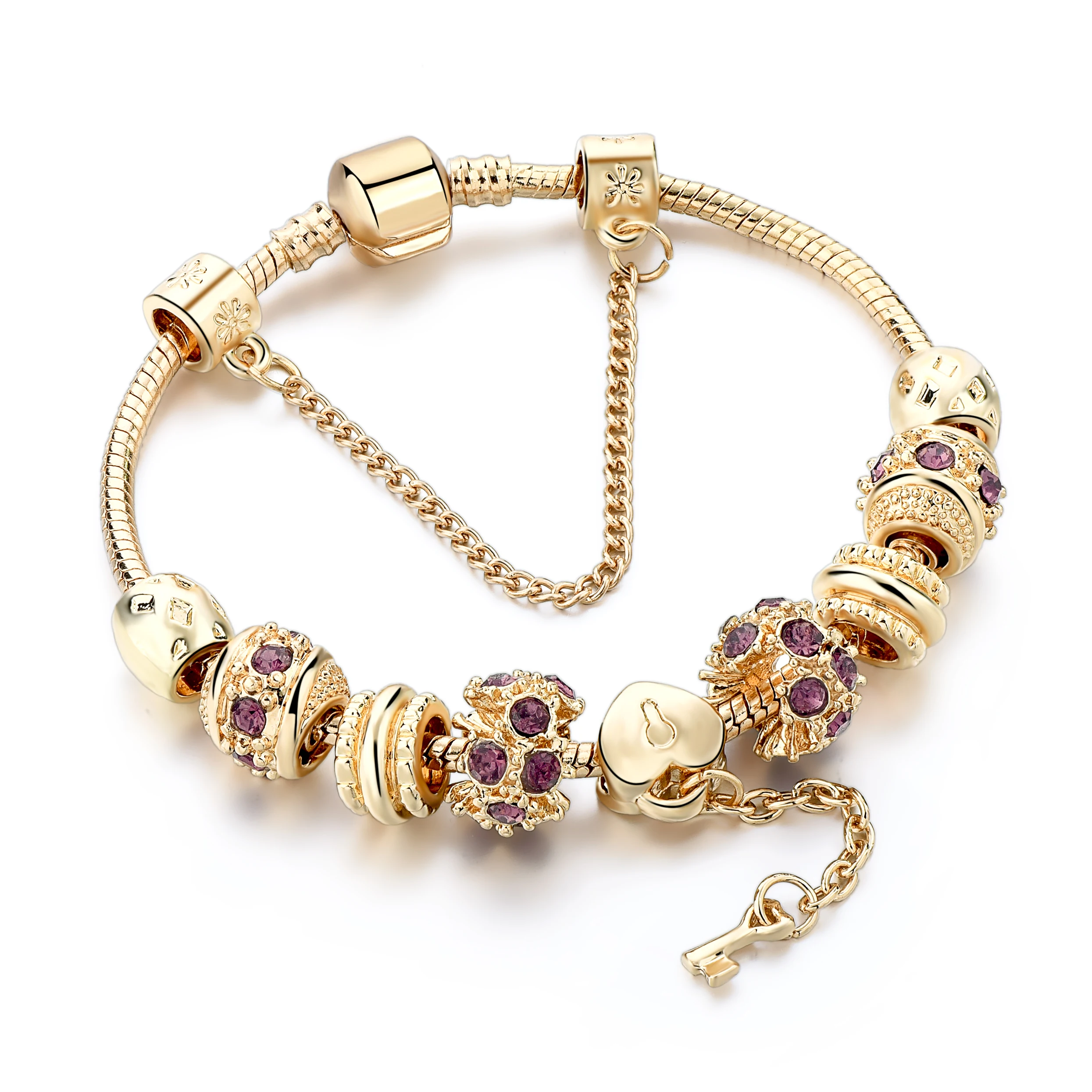 

Fashion Delicate Purple Crystal Heart Beads Charms Bracelet For Women Kids Chain Fine Bracelet Bangles Jewelry