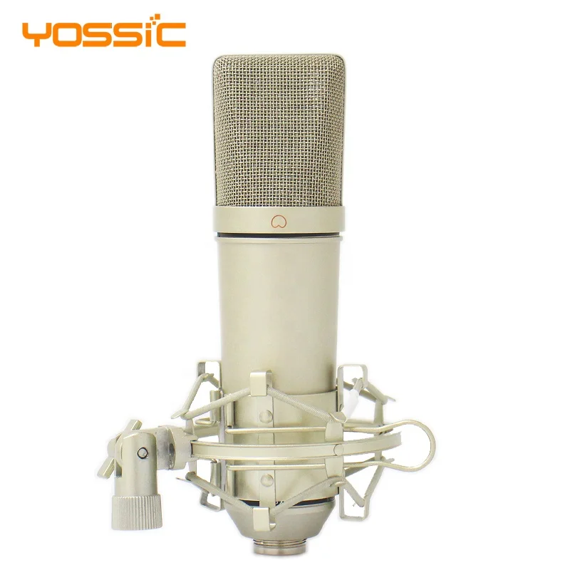 

Classic u87 large diaphragm condenser recording studio microphone with shock mount, Champagne gold