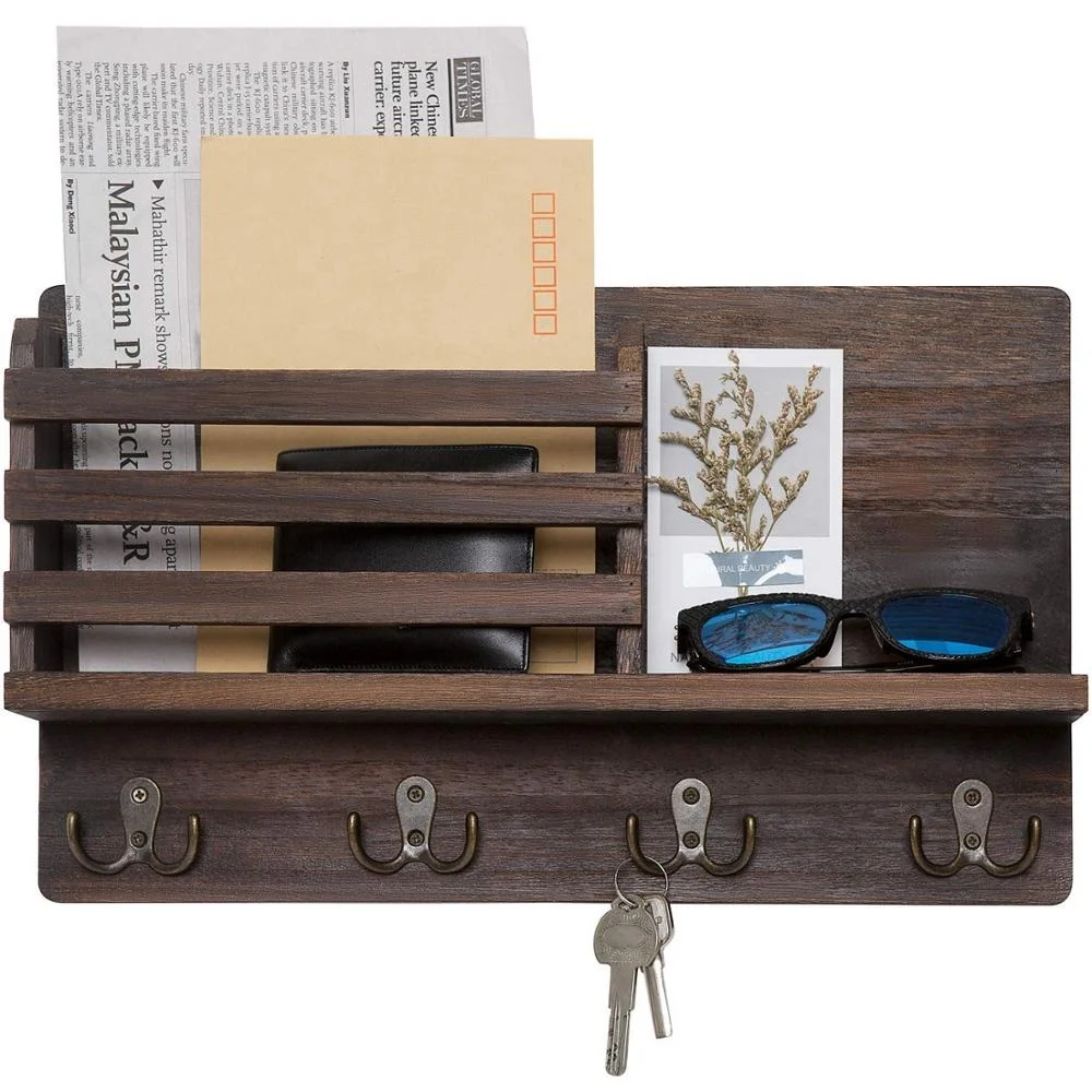 

Rustic Wall Mounted key Holder Wooden Mail Sorter Organizer