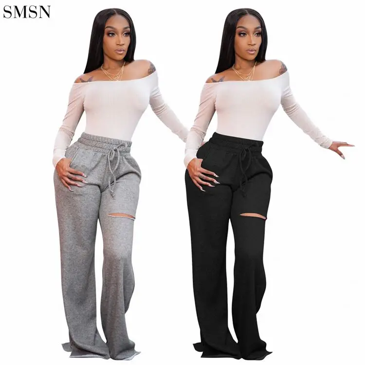 

FASHIONWINNIE Fall Women'S Pants Solid Color Drawstring Hollow Out Sports Sweat Wide Leg Pants Trouser Straight Pants For Women