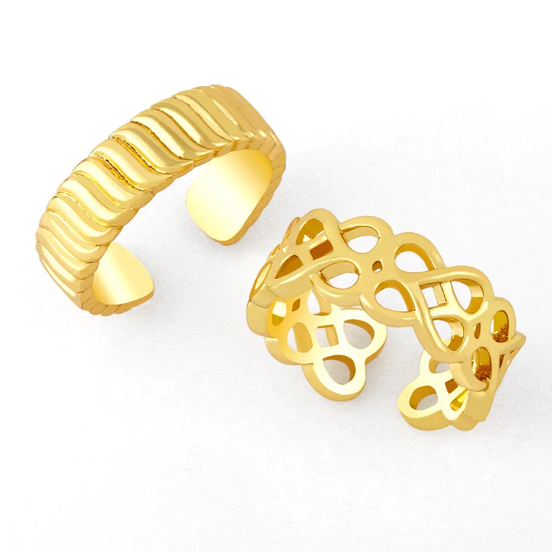 

R-467 Double-layer hollow figure 8 wireless ring female copper 18K gold plated wave pattern open rings for men
