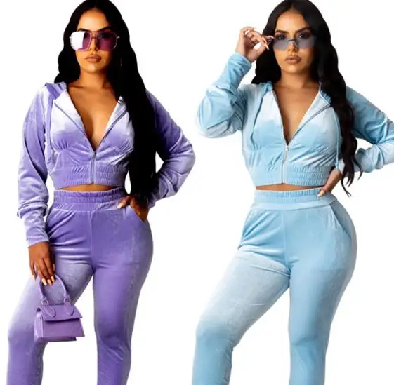 

European and American women's autumn and winter new plush casual two-piece suit