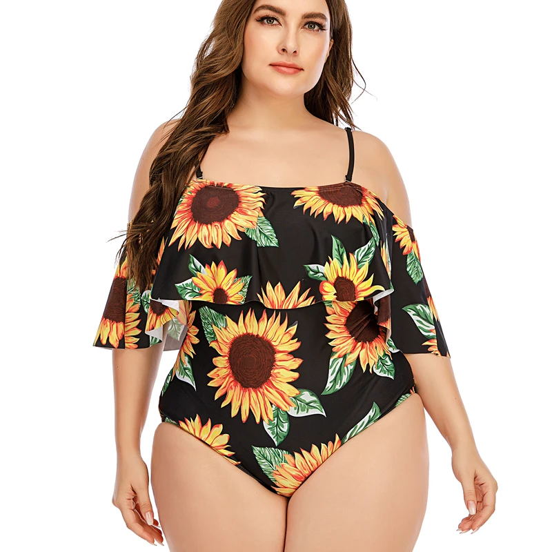 

Women's One Piece Ruffled Flounce Printed Swimsuits Tummy Control Swimwear Monokini Adjustable Shoulder Swimsuit Bodysuit