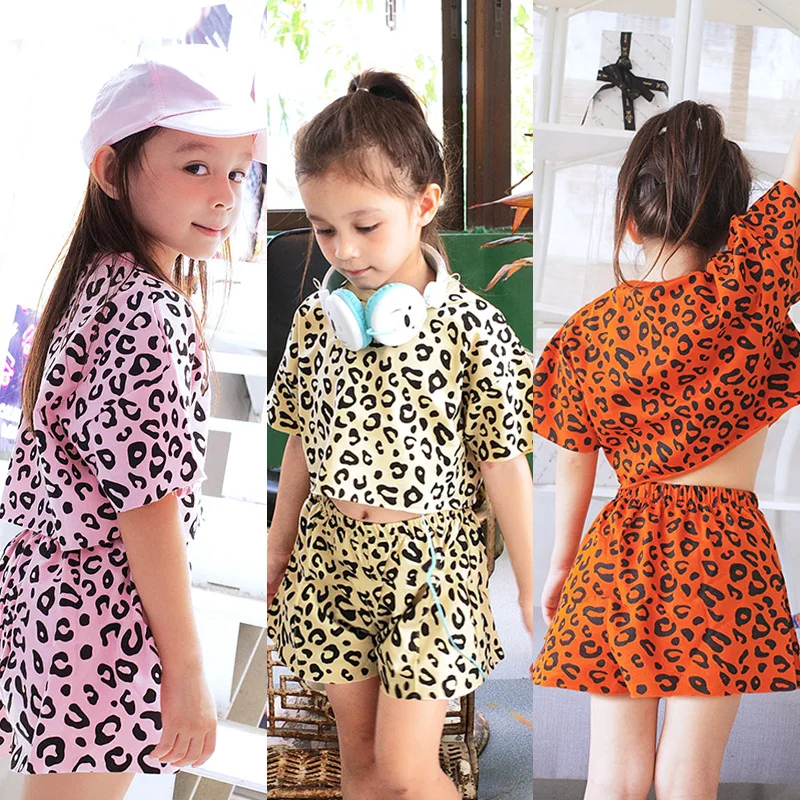 

Fashion Leopard Printed Comfortable Summer Baby Girls Outfit Set Summer Leopard Printed Cotton Baby Girl Clothing Sets Top Pants