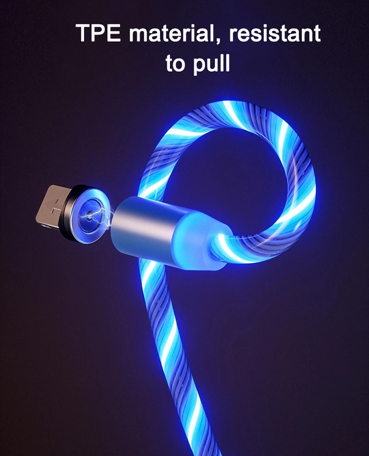 Flowing Light Magnetic Micro Type-c Fast Charger Usb Data Cable Led 3 In 1 Magnet Usb Magnetic Charging Cable - ANKUX.COM