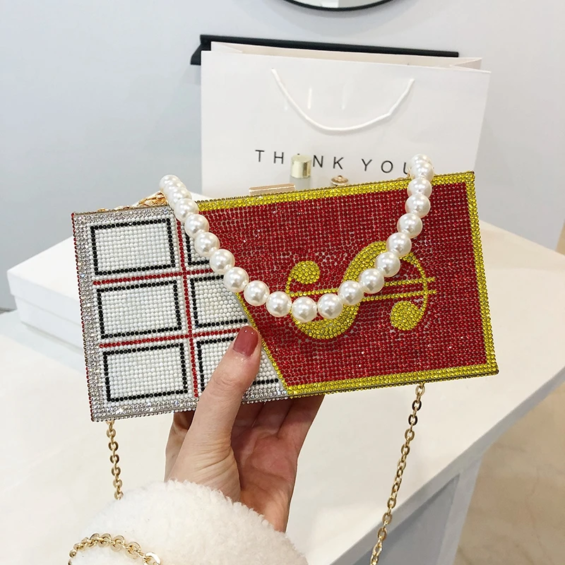 

Dollar Bag Bolso De Noche Sac A Main Dollar Bling Pearl Purse Bling Dollar Chocolate Rhinestone Evening Clutch Hand Bag, As picture