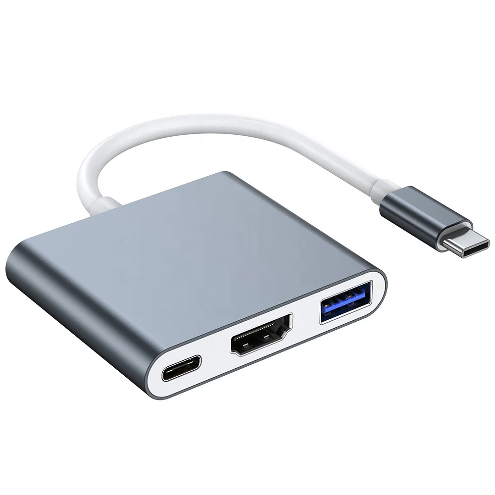 

usb type c 3 in 1 hdtv+usb3.0+PD otg adapter for mac book laptop type-c docking station, Space gray