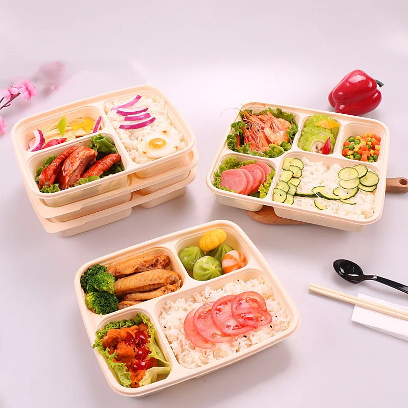 

custom 3 compartment with lids disposable takeaway meal prep containers, White/black/yellow/green