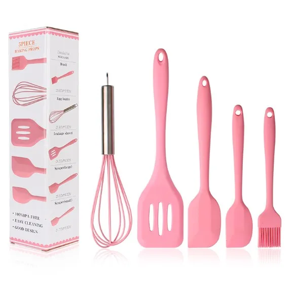 

5pcs Pink Green Red Black Silicone Kitchen Utensil Set