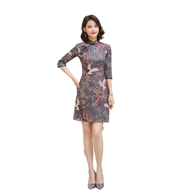 
Chinese short girlish Cheongsam women suede Qipao dress for party 