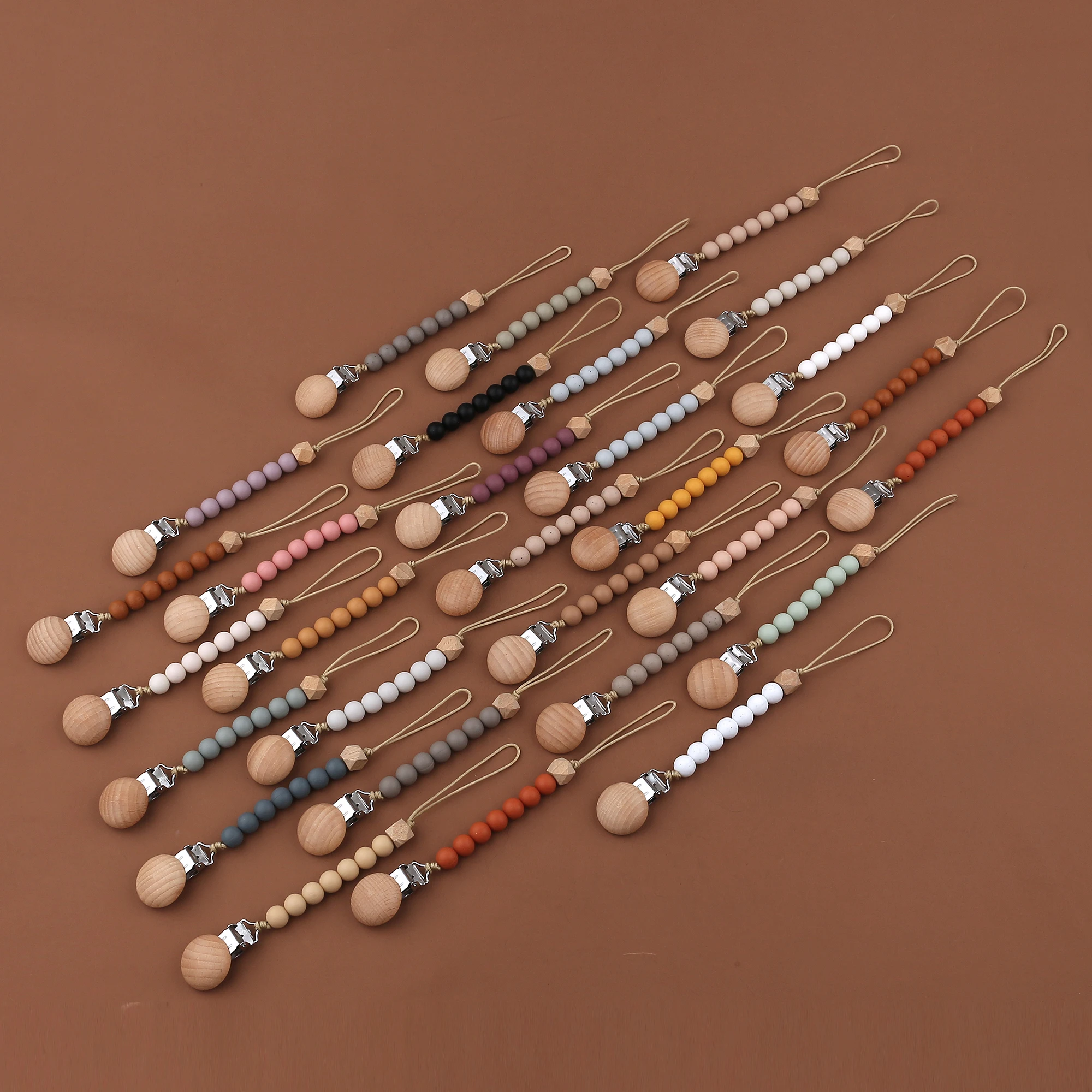 

Chewable Beaded Holder Wooden Dummy Baby Silicone Pacifier Clip., As photos