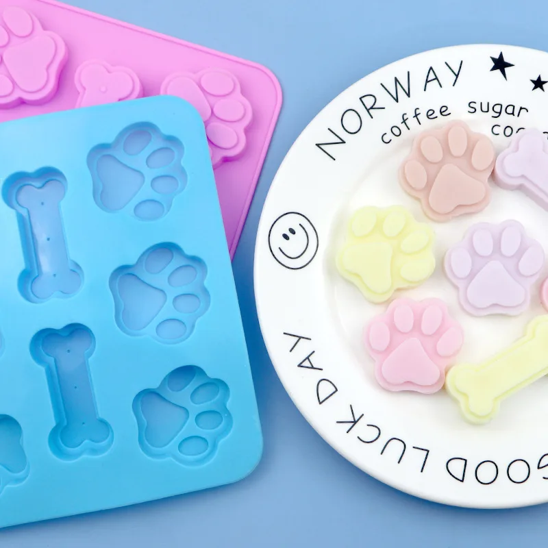 

Kitchen Food Grade Mould Bakingtool Silicone Baking Mold Dog Bone Dog Footprint Cake Mold, Pink/blue