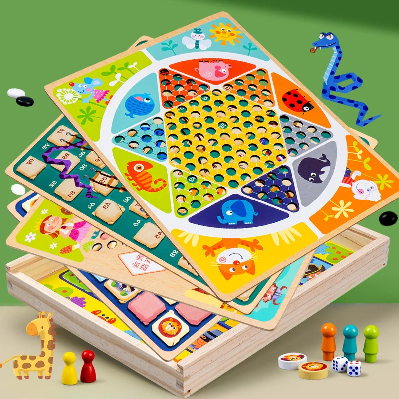 

Wooden chess board aeroplane chess flight snakes and ladders board games for family and kids educational Toy