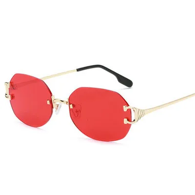 

New Oval Frameless Sunglasses Women Trendy Transparent Candy Color Girls Sunglasses Metal Sun Glasses 2021