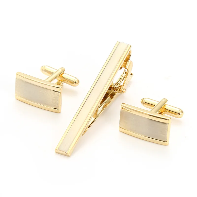 Stainless Steel Gold Plating Tie Clip and Cufflink Set for Men Classic Copper Tie Clips Cufflinks Sets