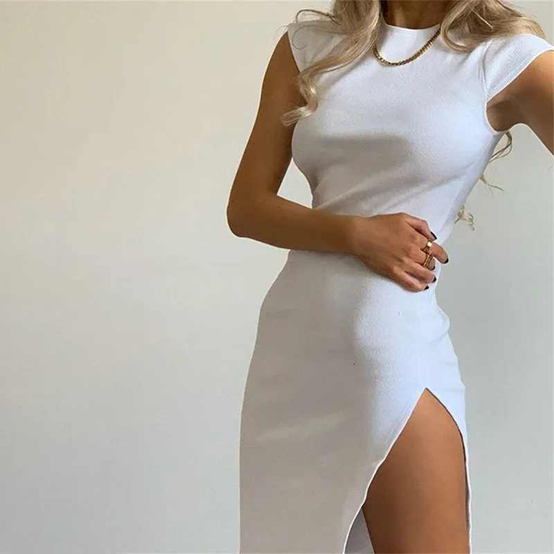 

New Cotton Side Slit Sexy Latest Designs Elegant Dresses Women Lady Casual, Customized