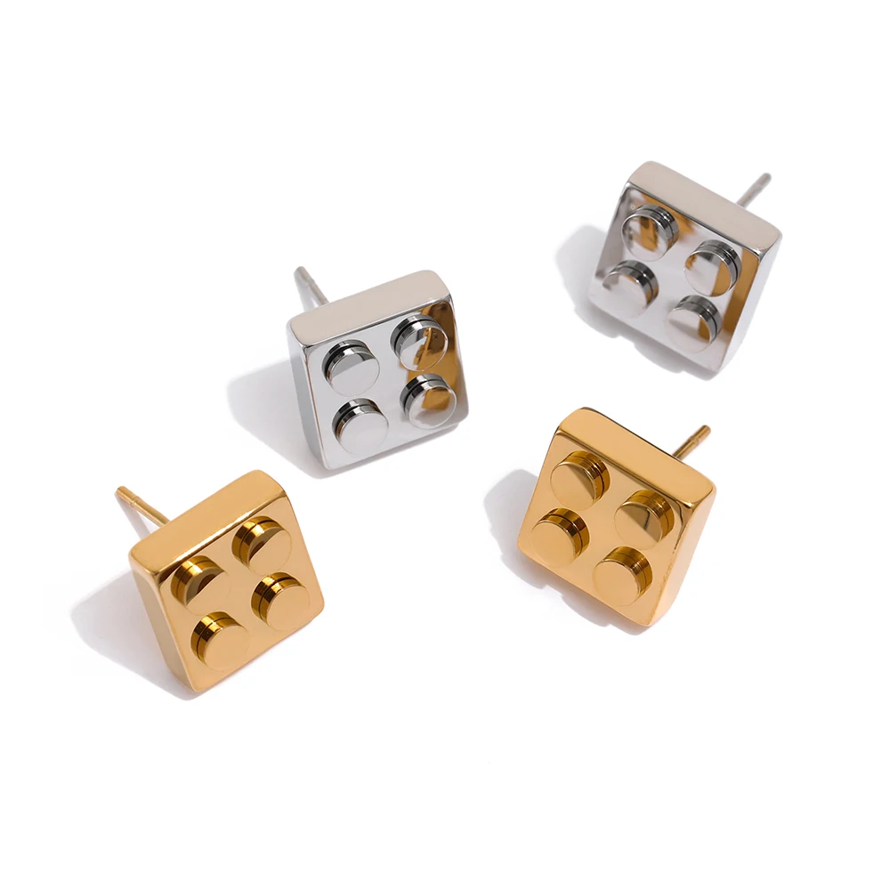 

JINYOU 614 Best Selling Gold Plated Jewelry Stainless Steel Gold Stud Earrings Cube Earrings for Women