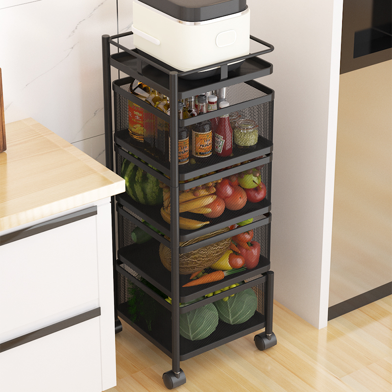

Multifunctional storage rack kitchen and bathroom rotating storage basket, Black