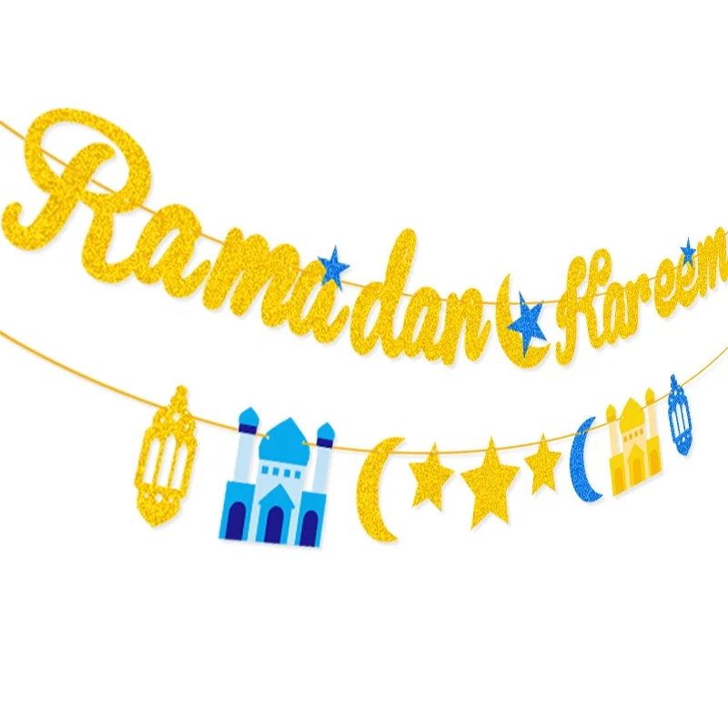Ramadan Kareem Banner Gold Glitter | Happy Ramadan Banner Decorations | Ramadan Mubarak Party Decorations |