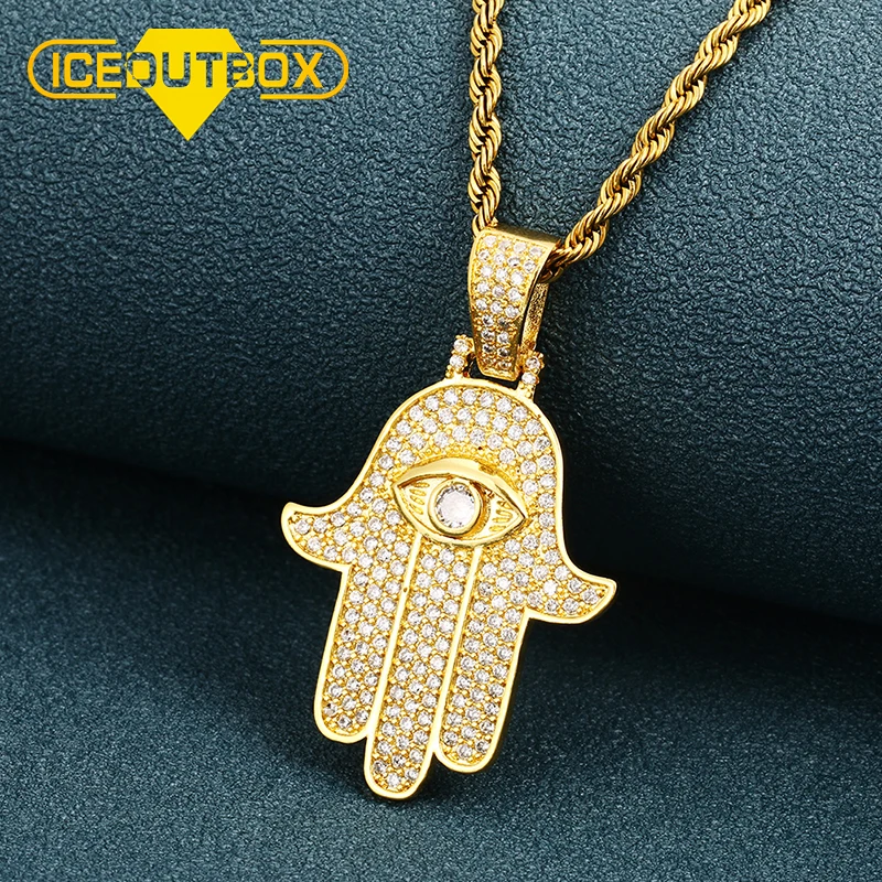 

Custom Stainless Steel Gold Plated Hamsa Eye Pendant Necklace For Gift