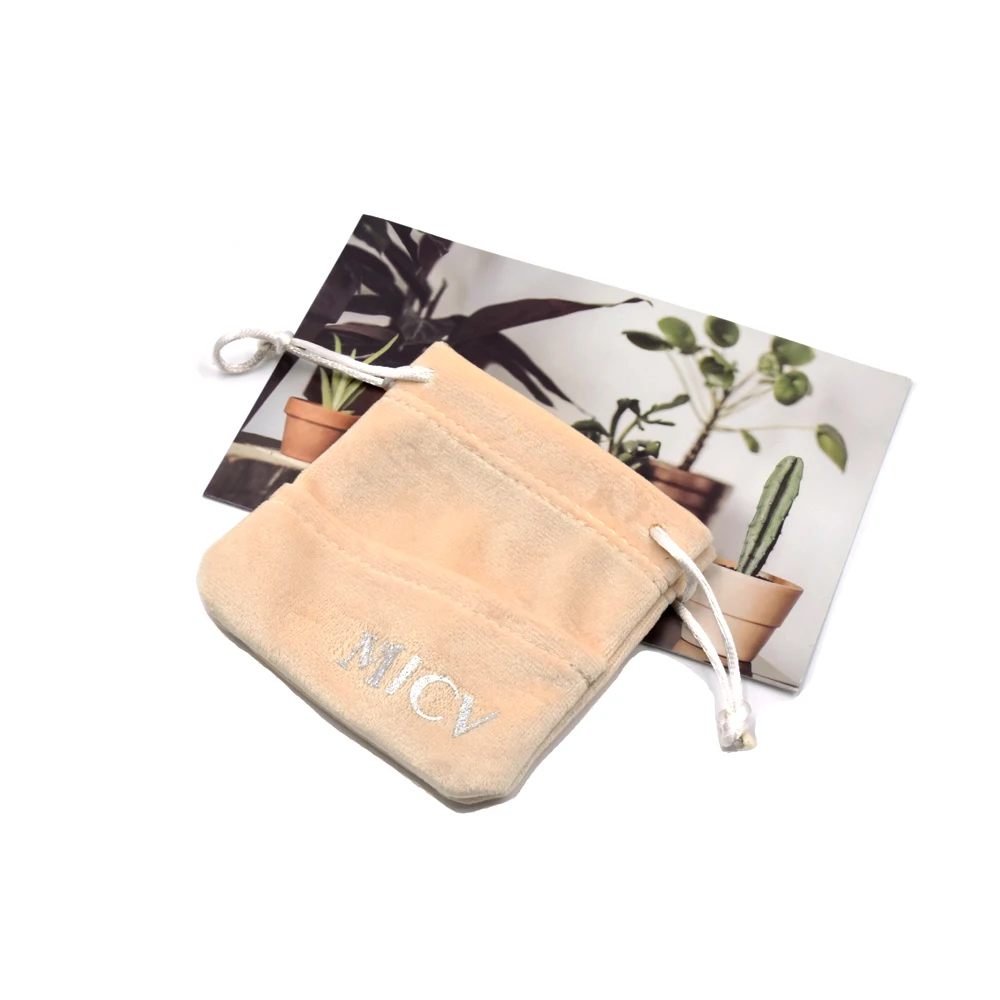 

Customized personality creative beige packaging gift bag jewelry velvet storage pouch with logo design