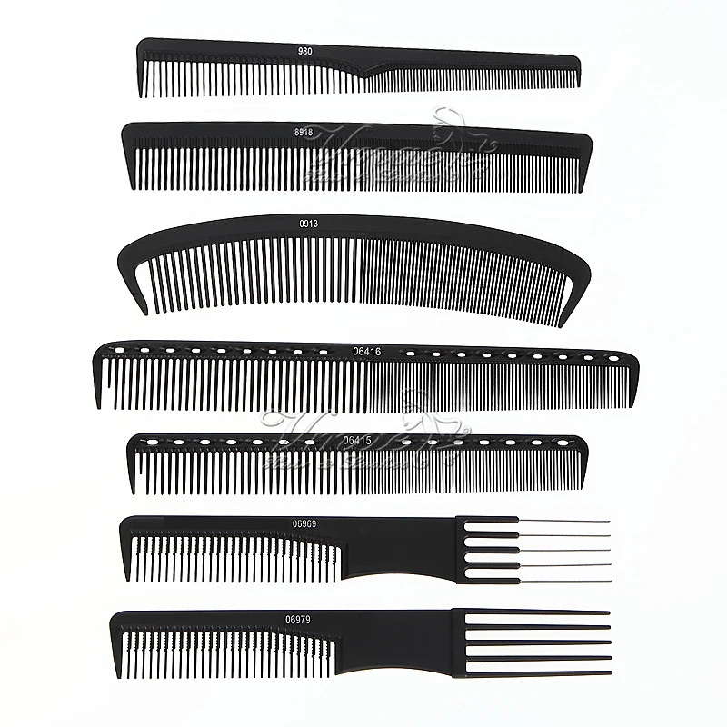 

12Pcs/Bag Wholesale Professional Black Hair Cut Salon Barber Tail Comb Brush Carbon Antistatic Cutting Comb With Fine And Tooth