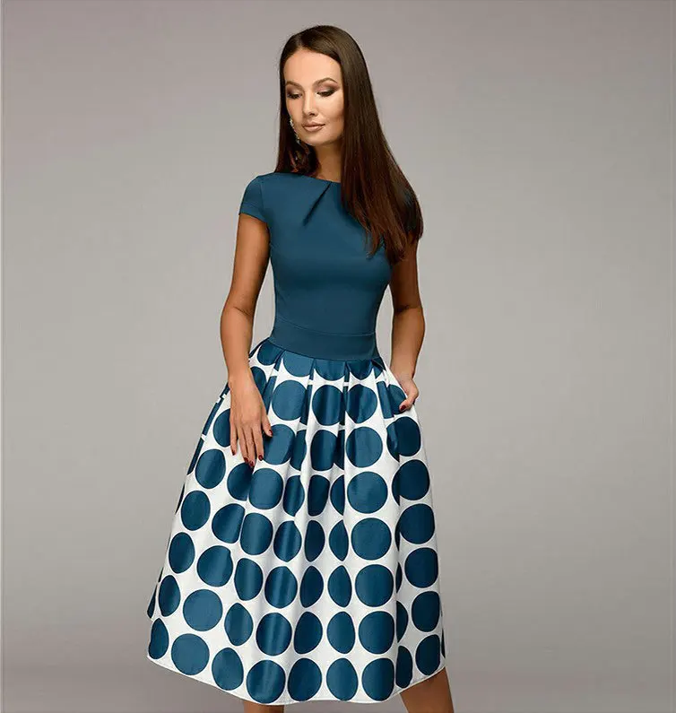 

Vintage women wave point dress Hot Sale short sleeve patchwork A-line short dress Casual women Spring Autumn vestidos, As the pictures shown