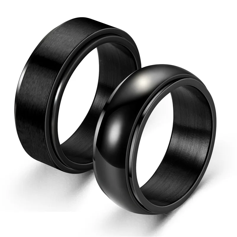 

Men's silicone ring step edge rubber wedding band 10mm wide 2.5mm thick titanium steel rotating decompression ring, Black