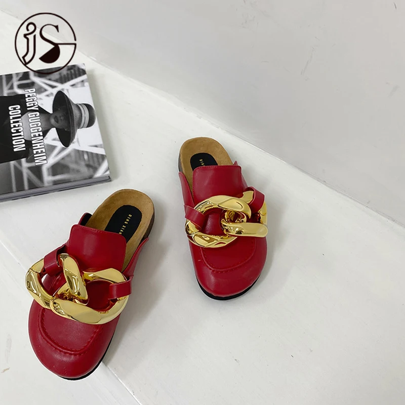 

2021 Fashion Baotou women slippers metal chains and loafer slides comfortable outdoor mullers shoes, Picture