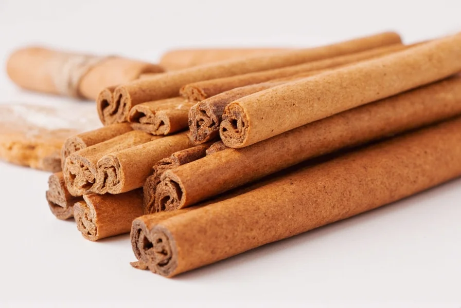 Close-up of cinnamon sticks showing their woody, fibrous texture compared to ground cinnamon