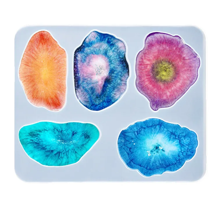 

Y1810 Large Creative coaster agate resin Mold 5 Large Size Irregular Patterns silicone coaster mold, White