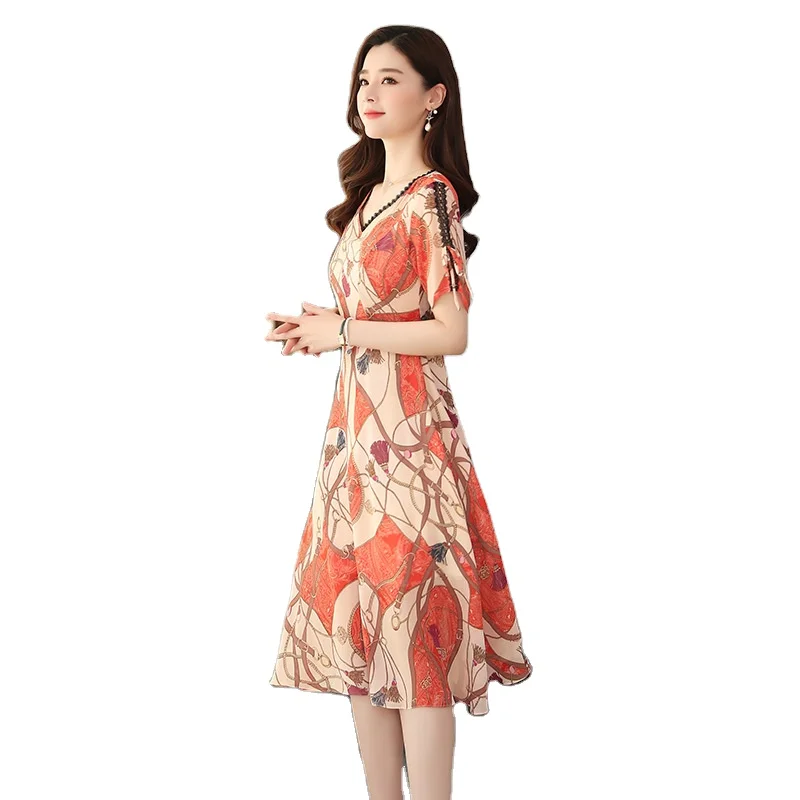 

Women Elegant Dress Floral Printed Chiffon Beautiful Midi Dress, 1 color